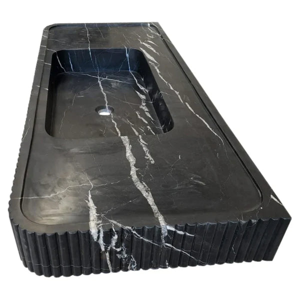 Nero Marquina Marble Wall-mount Bathroom Vanity Sink Fluted Front (W)20