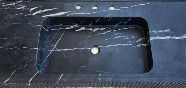 Nero Marquina Marble Wall-mount Bathroom Vanity Sink Fluted Front (W)20