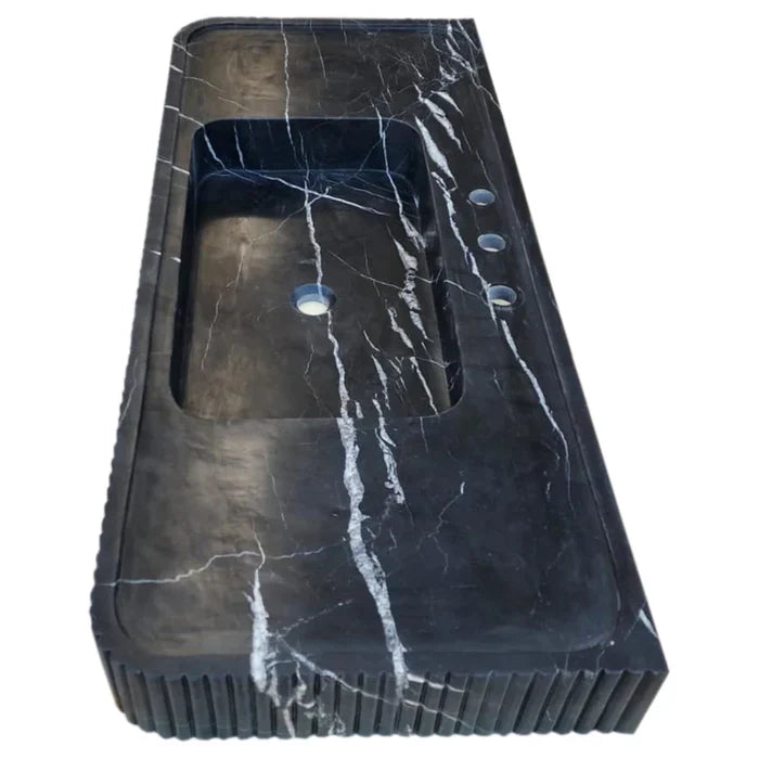 Nero Marquina Marble Wall-mount Bathroom Vanity Sink Fluted Front (W)20