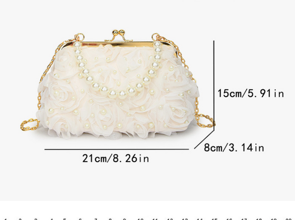 Net Lace Pleated Clutch Evening Handbag Korean Sweet Style Pearl Chain Crossbody Bag