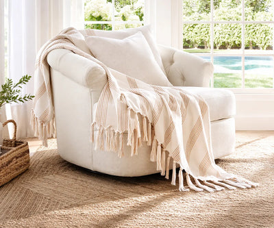 Beige Throw Striped Cotton Sofa Throw