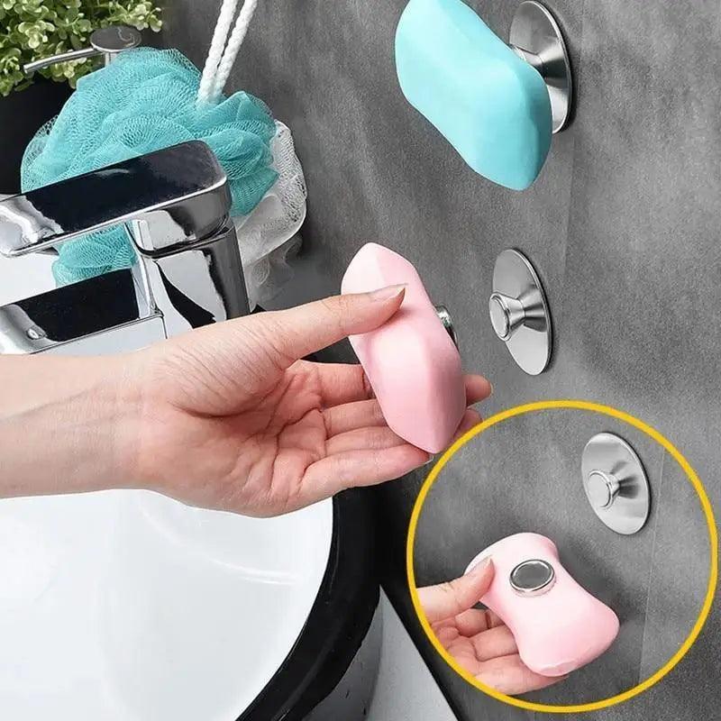 New 1PC Magnetic Soap Holder Tool Free Rustproof Sponge Holder Dish Holder Soap Dish For Bathroom Lavatory Home Soap Dish Suction Strongly Magnetic soap Holder Rustproof Stainless Soap Holder for Bathroom and Kitchen