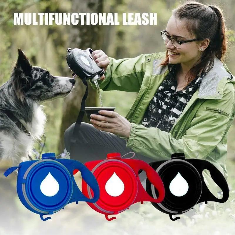 New 3 IN 1 Multifunctional Colorful Pet Leash With Built-in Water Bottle Bowl And Waste Bag Dispenser Modern Design For All Pets