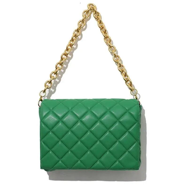 New Adorable Women's Handbag Green Small Flap Shoulder Bag In Thick Metal Chain Women's Clutch Bags Luxury  Ladies Shoulder Purse