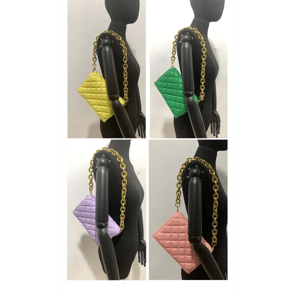 New Adorable Women's Handbag Green Small Flap Shoulder Bag In Thick Metal Chain Women's Clutch Bags Luxury  Ladies Shoulder Purse