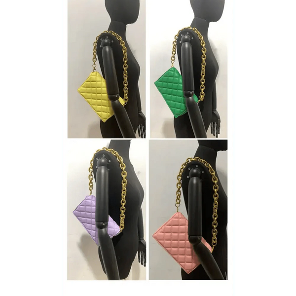 New Adorable Women's Handbag Green Small Flap Shoulder Bag In Thick Metal Chain Women's Clutch Bags Luxury  Ladies Shoulder Purse