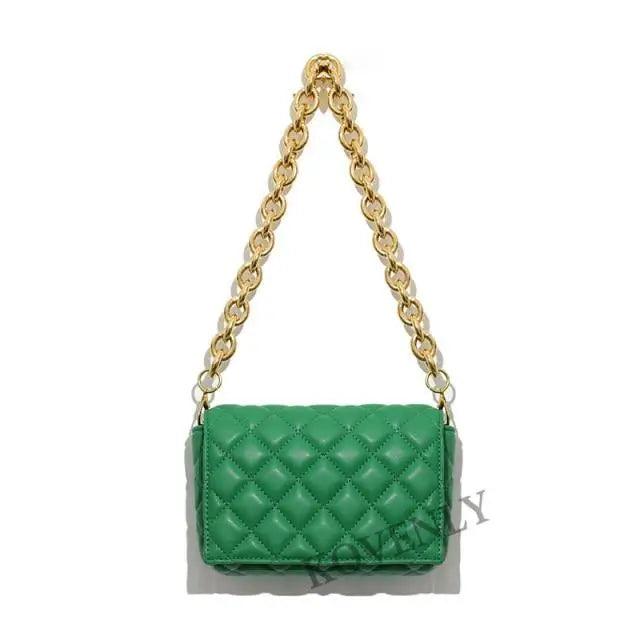 New Adorable Women's Handbag Green Small Flap Shoulder Bag In Thick Metal Chain Women's Clutch Bags Luxury  Ladies Shoulder Purse