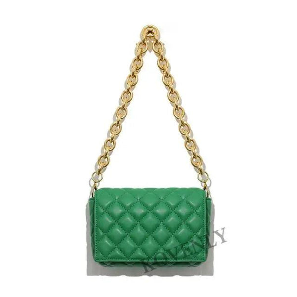 New Adorable Women's Handbag Green Small Flap Shoulder Bag In Thick Metal Chain Women's Clutch Bags Luxury  Ladies Shoulder Purse