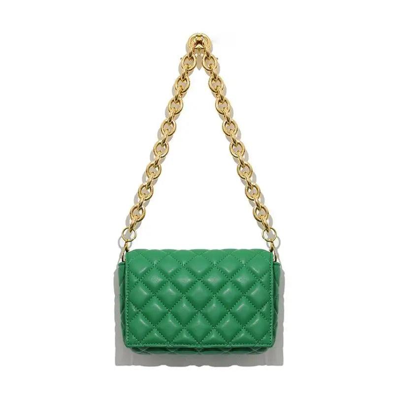 New Adorable Women's Handbag Green Small Flap Shoulder Bag In Thick Metal Chain Women's Clutch Bags Luxury  Ladies Shoulder Purse