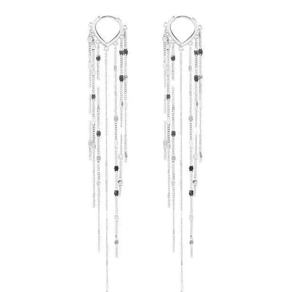 New Aesthetic 925 Sterling Silver Light Luxury Long Tassel Hoop Earrings for women - Women fashion Accessories