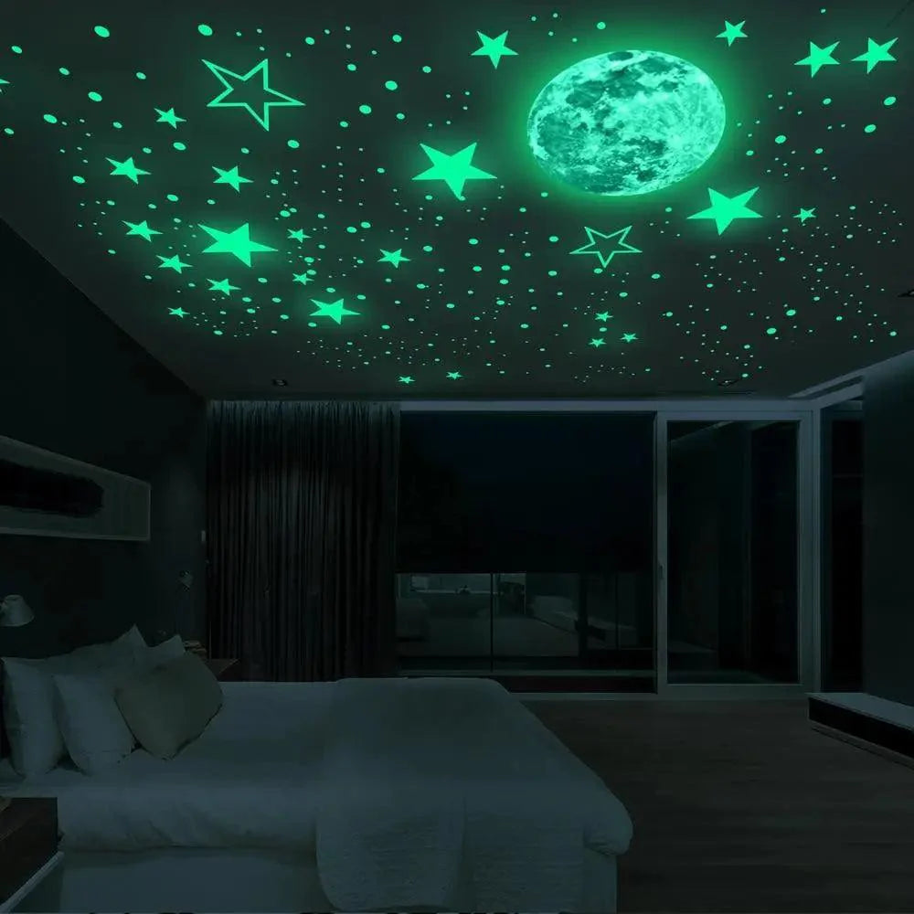 New Amazing Luminous Moon and Stars Wall Stickers for Kids Room Baby Nursery Home Decoration Wall Decals Glow in the Dark Bedroom Ceiling