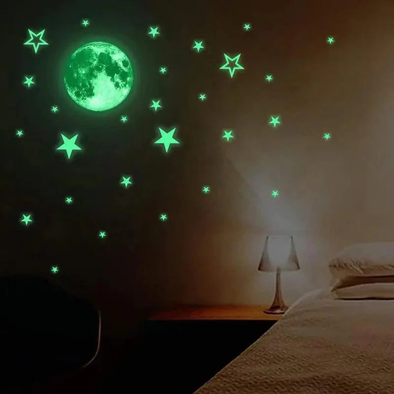 New Amazing Luminous Moon and Stars Wall Stickers for Kids Room Baby Nursery Home Decoration Wall Decals Glow in the Dark Bedroom Ceiling
