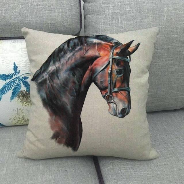 New Animal Pattern Pillow Cover Simple Wind Pillow Set Art Home Decorative Throw Pillow Cover Horse Cotton Linen Cushion for Couch Sofa Bedroom Livingroom Kitchen Car Restoring Ancient Ways Horse Head Decorative Cushion Covers 45x45CM