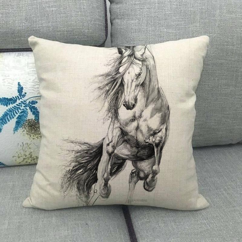New Animal Pattern Pillow Cover Simple Wind Pillow Set Art Home Decorative Throw Pillow Cover Horse Cotton Linen Cushion for Couch Sofa Bedroom Livingroom Kitchen Car Restoring Ancient Ways Horse Head Decorative Cushion Covers 45x45CM