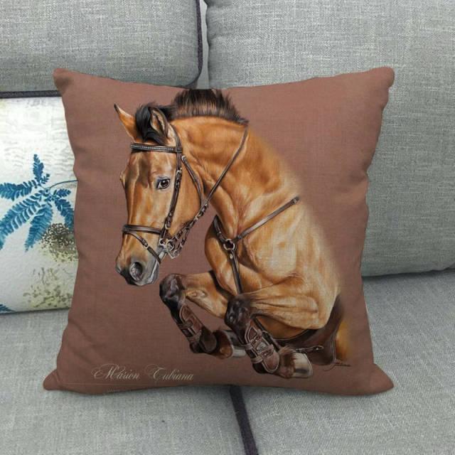 New Animal Pattern Pillow Cover Simple Wind Pillow Set Art Home Decorative Throw Pillow Cover Horse Cotton Linen Cushion for Couch Sofa Bedroom Livingroom Kitchen Car Restoring Ancient Ways Horse Head Decorative Cushion Covers 45x45CM