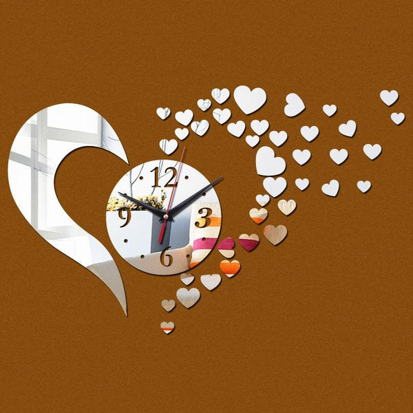 New Arrival Lovely Art Clock Wall Clock Living Room 3D Frameless Acrylic Mirror Sticker Wall Clock Home Modern Love Creative Adjustable Silent Wall Art Clocks for Home Office Decorations Quartz Acrylic Clocks Mirror Watch