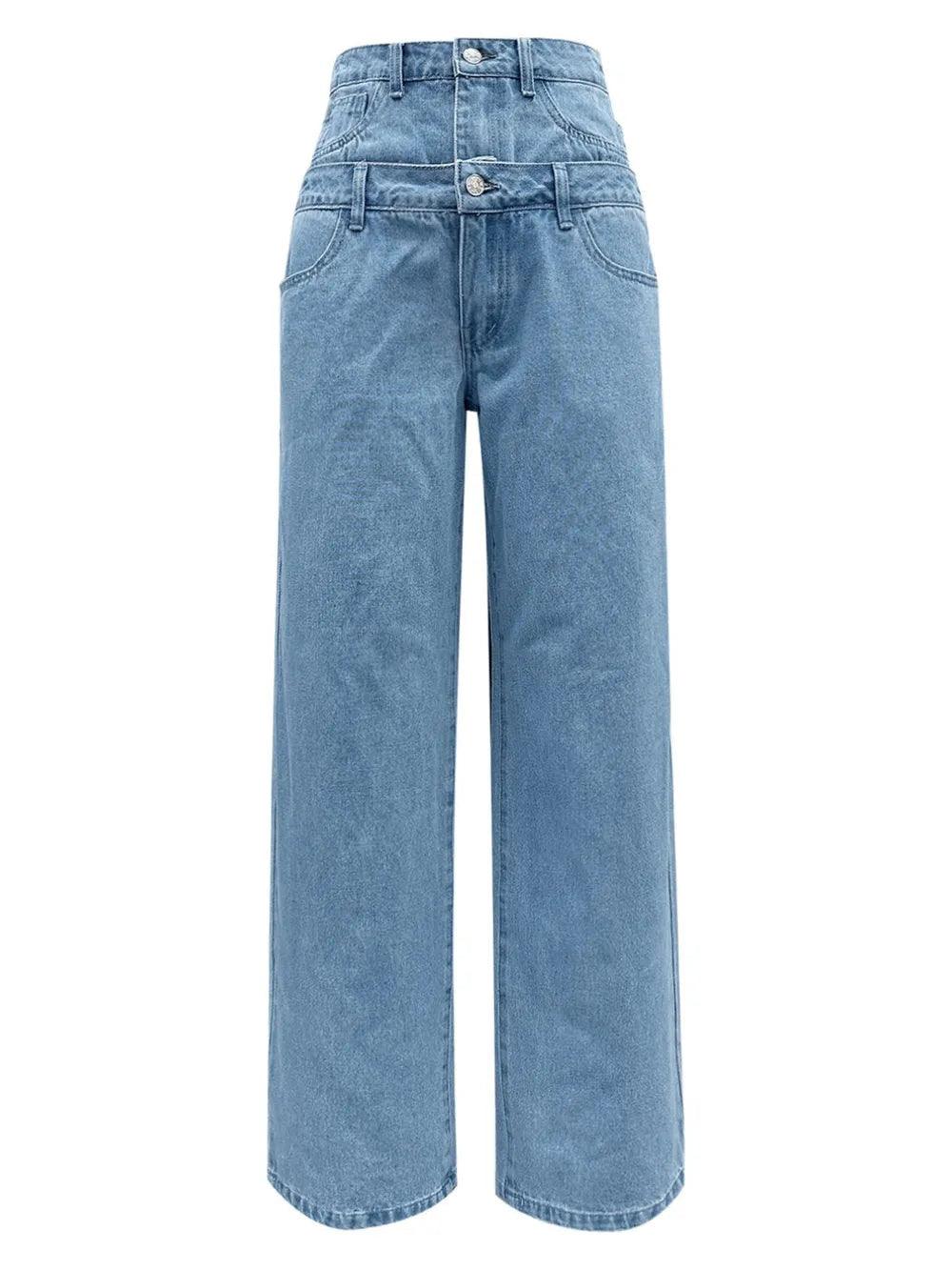 New autumn and winter double waisted wide leg straight leg pants