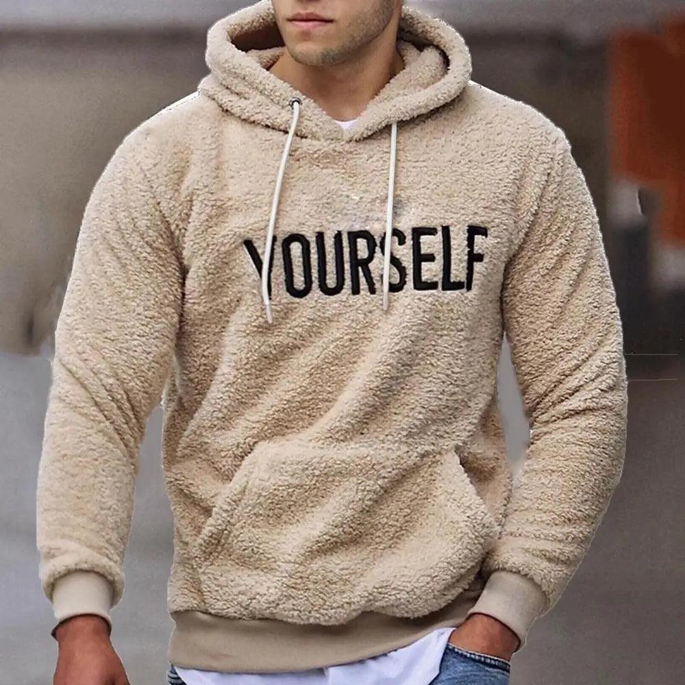 New Autumn And Winter Warm Men Wool Hooded Sweatshirts Letter Print Hooded Men's Embroidered Sweater Casual Hooded Long Sleeve Hipster Gym Long Sleeve Hoodies