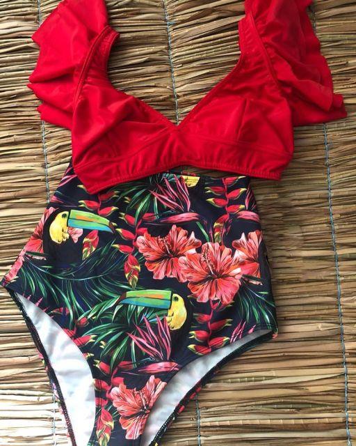 New Bikini Floral Ruffled Bikini Set Women V-neck High Waist Two Piece Swimsuit Swimsuits For Women Two Piece Bathing Suits Ruffled High Waisted Bottom Bikini Set Girl Beach Bathing Suit Swimwear Bikinis