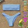 New Bikini High Waist Strapless Bikini Women Swimwear Women Swimsuit Padded Bathing Suit Pure Color Women's Bandeau Bikini Top-High Leg High Waist Bikini Bottom Set