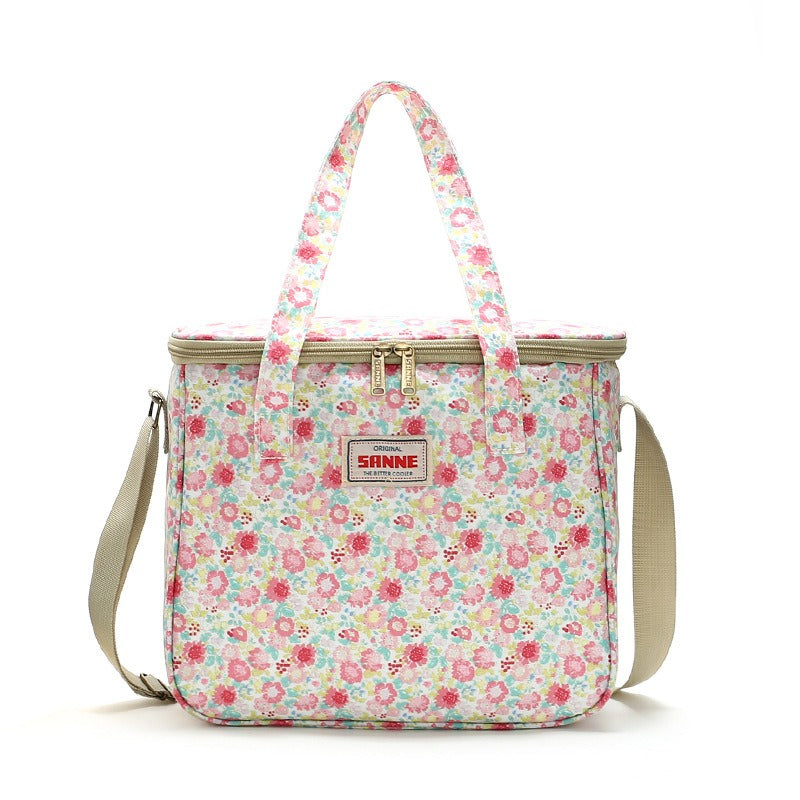 New Broken Flower Insulation Bag Large Capacity Student Lunch Box Bag Portable Aluminum Foil Ice Bag Outdoor Picnic Bag