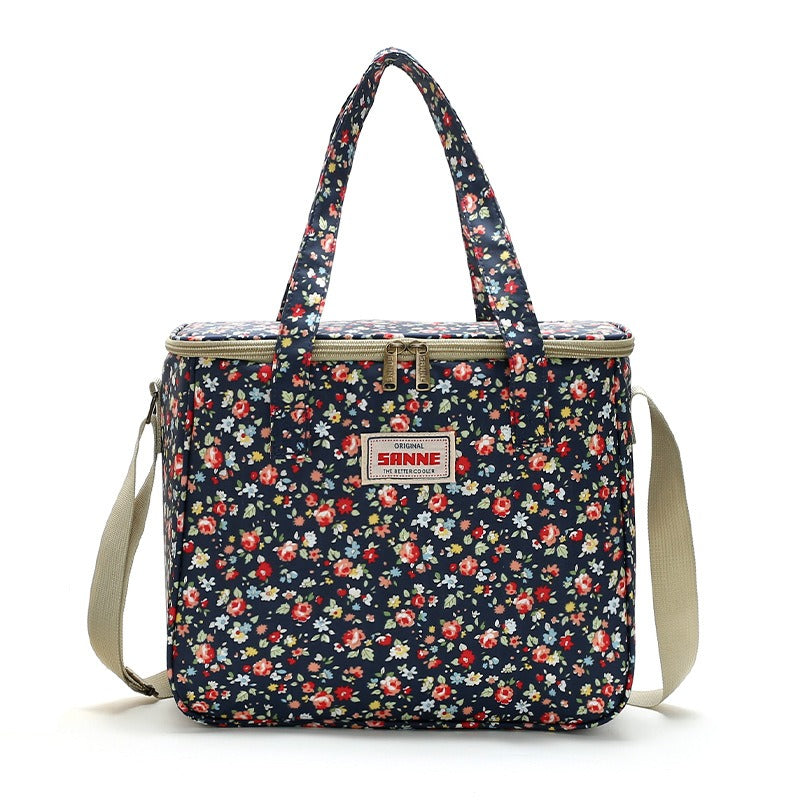 New Broken Flower Insulation Bag Large Capacity Student Lunch Box Bag Portable Aluminum Foil Ice Bag Outdoor Picnic Bag