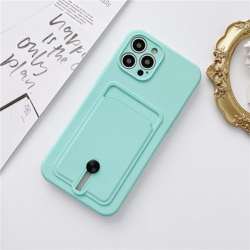New Candy Color Wallet Card Case For iPhone 13 11 12 14 Pro Max Soft Silicone Shockproof Cover Silicone Protective Case Soft Slim Card Slot Case Compatible with iPhone 11 Purple Phone Case