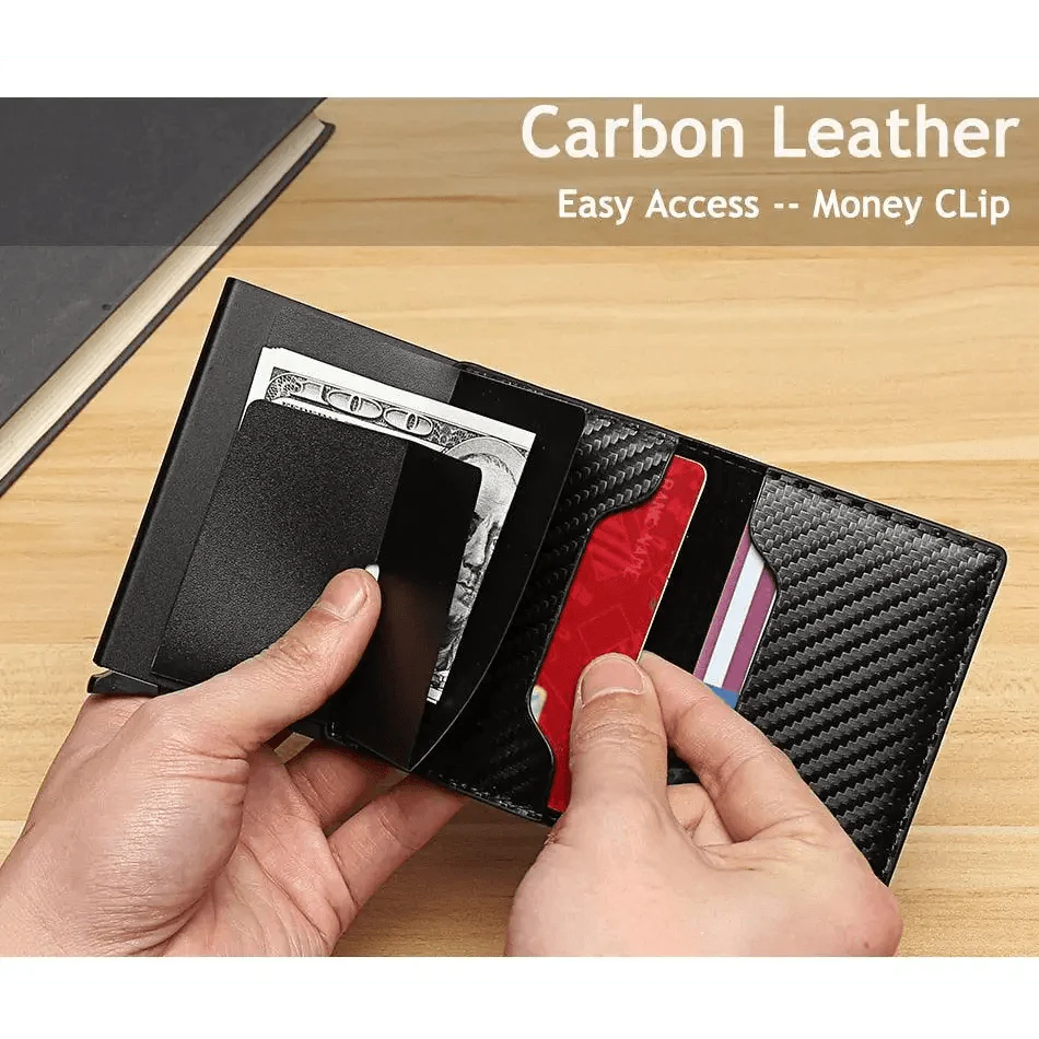 New Carbon Fiber Card Holder Wallets Luxury Men  Black Magic Leather Cool Slim Mini Wallet Small Money Bag Male Purses Magnet Closure Wallet