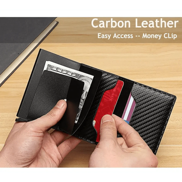 New Carbon Fiber Card Holder Wallets Luxury Men  Black Magic Leather Cool Slim Mini Wallet Small Money Bag Male Purses Magnet Closure Wallet