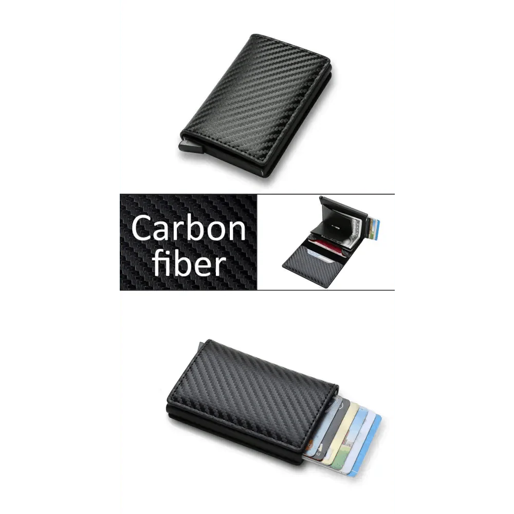 New Carbon Fiber Card Holder Wallets Luxury Men  Black Magic Leather Cool Slim Mini Wallet Small Money Bag Male Purses Magnet Closure Wallet