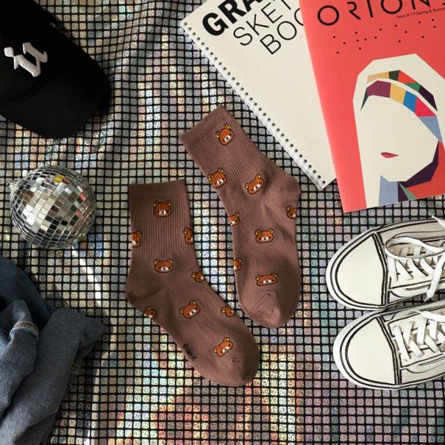 New Cartoon Female Breathable Cotton Socks Cute Bear Lovely Animal Pattern Girl Sock Novelty Combed of Pure Cotton Crew Socks For Men And Women