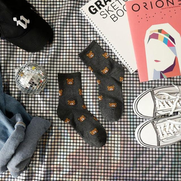 New Cartoon Female Breathable Cotton Socks Cute Bear Lovely Animal Pattern Girl Sock Novelty Combed of Pure Cotton Crew Socks For Men And Women