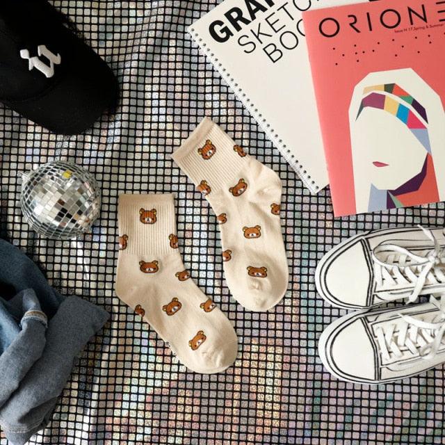 New Cartoon Female Breathable Cotton Socks Cute Bear Lovely Animal Pattern Girl Sock Novelty Combed of Pure Cotton Crew Socks For Men And Women