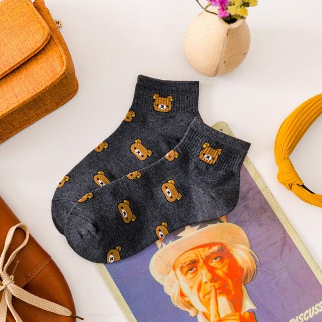 New Cartoon Female Breathable Cotton Socks Cute Bear Lovely Animal Pattern Girl Sock Novelty Combed of Pure Cotton Crew Socks For Men And Women