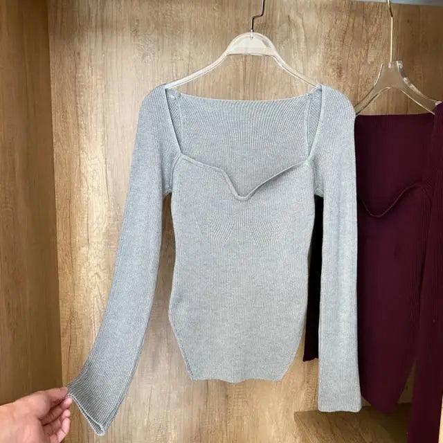 New Casual And Trendy Square Collar Long Sleeve Woman's Sweaters Knitted Pullover Spring Autumn Sweater Winter Tops For Women Black And White Jumper