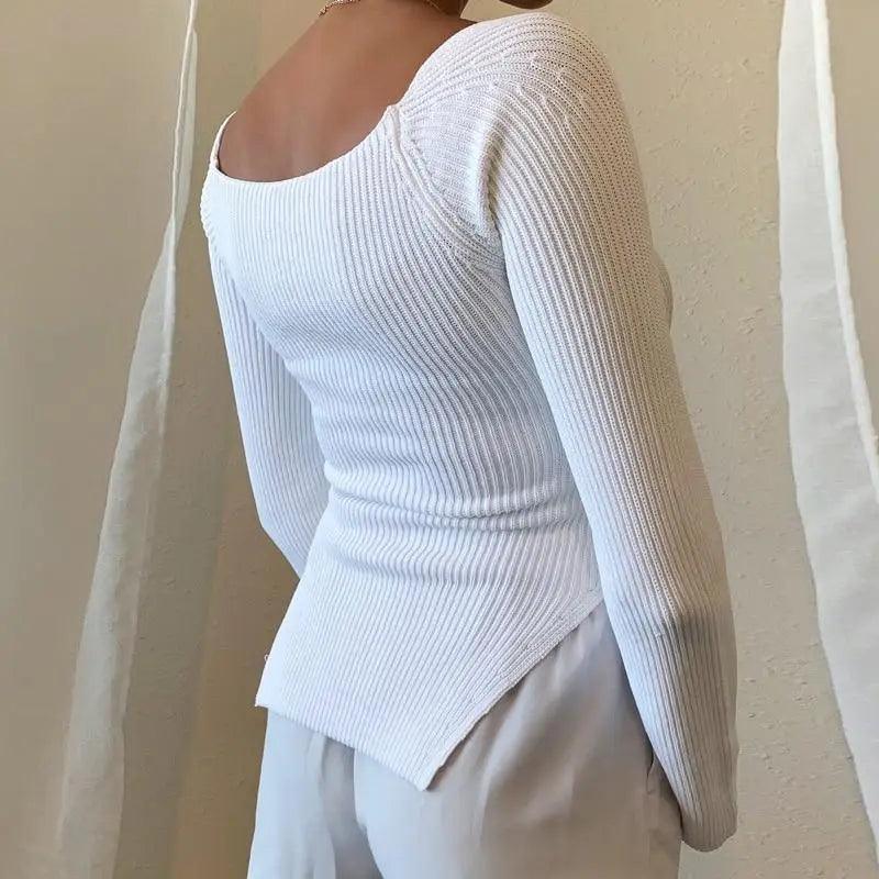 New Casual And Trendy Square Collar Long Sleeve Woman's Sweaters Knitted Pullover Spring Autumn Sweater Winter Tops For Women Black And White Jumper