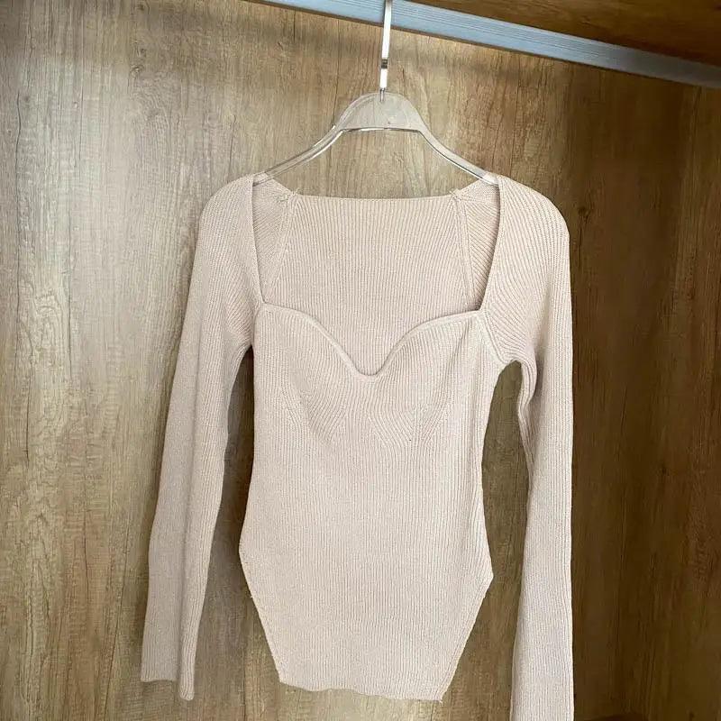 New Casual And Trendy Square Collar Long Sleeve Woman's Sweaters Knitted Pullover Spring Autumn Sweater Winter Tops For Women Black And White Jumper