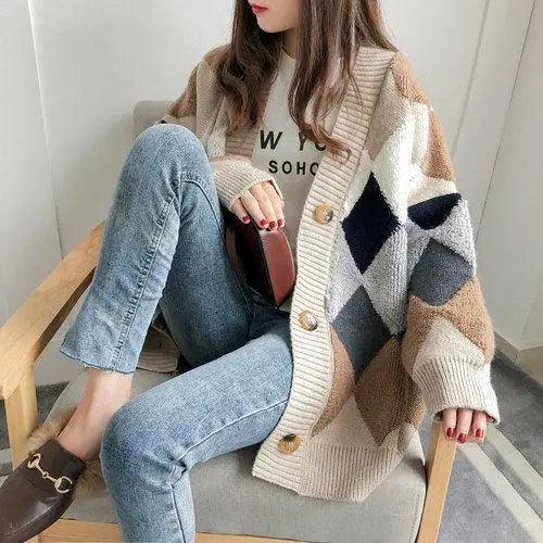 New Casual Cardigan sweater Spring And Autumn Lazy Style Knit Cardigan Women's Mid-Length Net Red Cardigan jacket