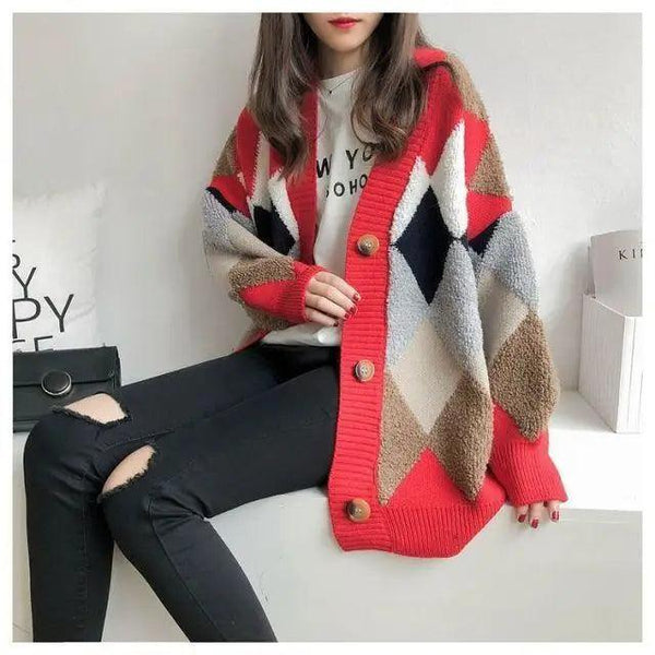 New Casual Cardigan sweater Spring And Autumn Lazy Style Knit Cardigan Women's Mid-Length Net Red Cardigan jacket