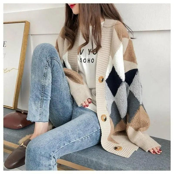 New Casual Cardigan sweater Spring And Autumn Lazy Style Knit Cardigan Women's Mid-Length Net Red Cardigan jacket