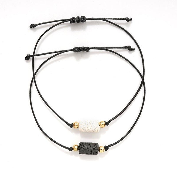 New Charm Bracelet For Friendship Couples 2pcs/set Volcanic Stone Bracelet Bead Bangles Natural Stone Bracelets Set Friendship Hand Woven Braided Stretch String Adjustable For Couples