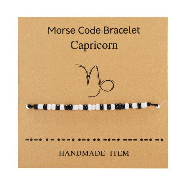 New Charm Bracelet For Women Men Twelve Zodiac Black White Rice Beads Adjustable Rope Chain Bracelet Natural Stone Beads Bracelet For Boyfriend Girlfriend Women