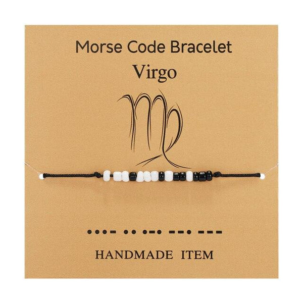 New Charm Bracelet For Women Men Twelve Zodiac Black White Rice Beads Adjustable Rope Chain Bracelet Natural Stone Beads Bracelet For Boyfriend Girlfriend Women