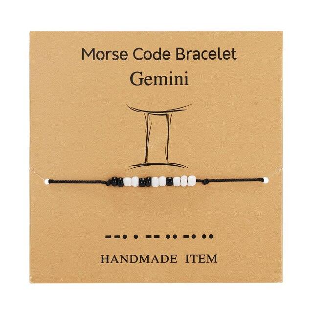 New Charm Bracelet For Women Men Twelve Zodiac Black White Rice Beads Adjustable Rope Chain Bracelet Natural Stone Beads Bracelet For Boyfriend Girlfriend Women