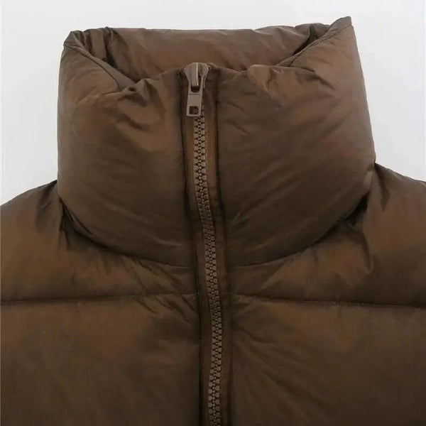 New Chic Lady Fashionable Women's Casual High Collar In Coffee Color Short Outwear Zippers Sleeveless Jackets Vest