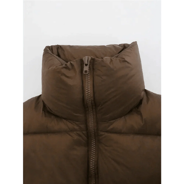 New Chic Lady Fashionable Women's Casual High Collar In Coffee Color Short Outwear Zippers Sleeveless Jackets Vest