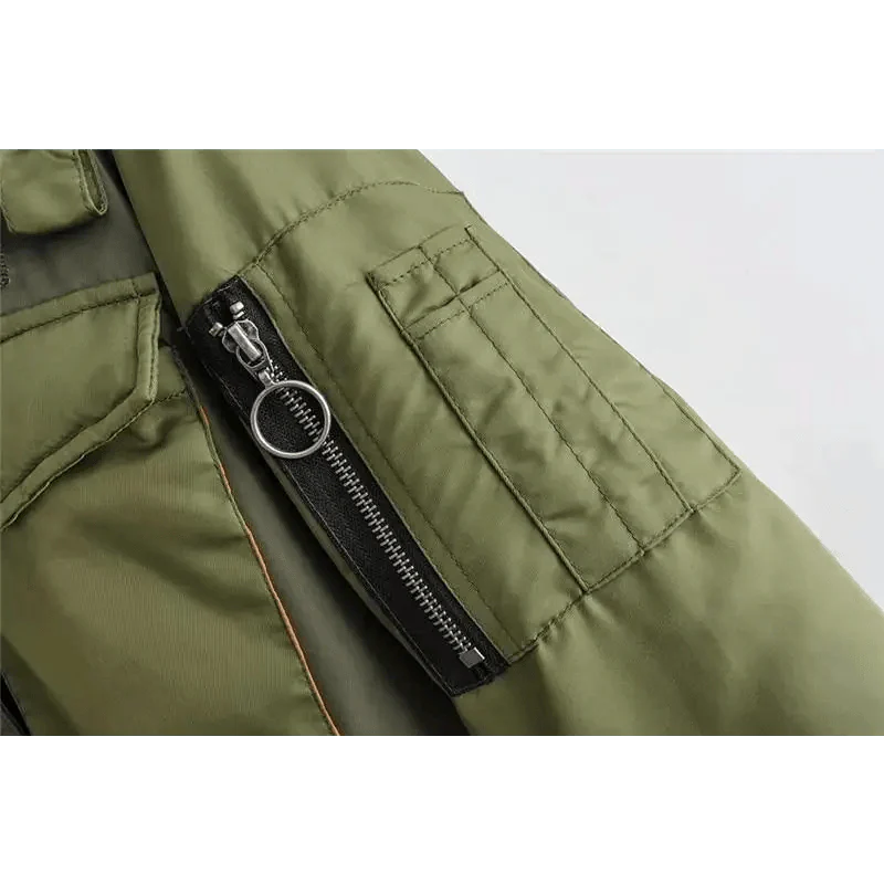 New Classic Design Autumn Winter Green Short Jackets Women Fashionable Long Sleeve Zipper Bomber Jacket Outwear Women's Coat