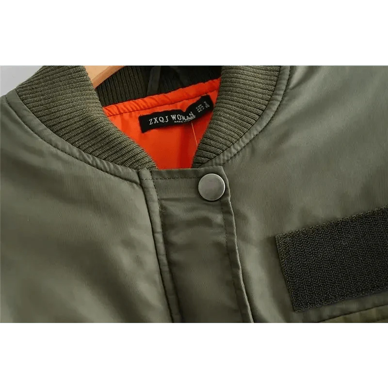 New Classic Design Autumn Winter Green Short Jackets Women Fashionable Long Sleeve Zipper Bomber Jacket Outwear Women's Coat