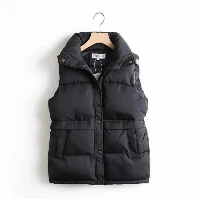 New Cotton Padded Autumn Winter Women's Solid Loose Vest Drawstring Stand Collar Long Vest Jacket Women Windproof Warm Waistcoat