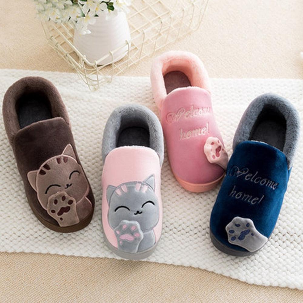 New Couples Cat Women Shoes Non-Slip Soft Warm Man House Slippers Indoor Bedroom Winter Home Slippers Memory Foam Fuzzy Slippers Cute Furry Fleece Slippers With Warm Plush Slip On House Shoes